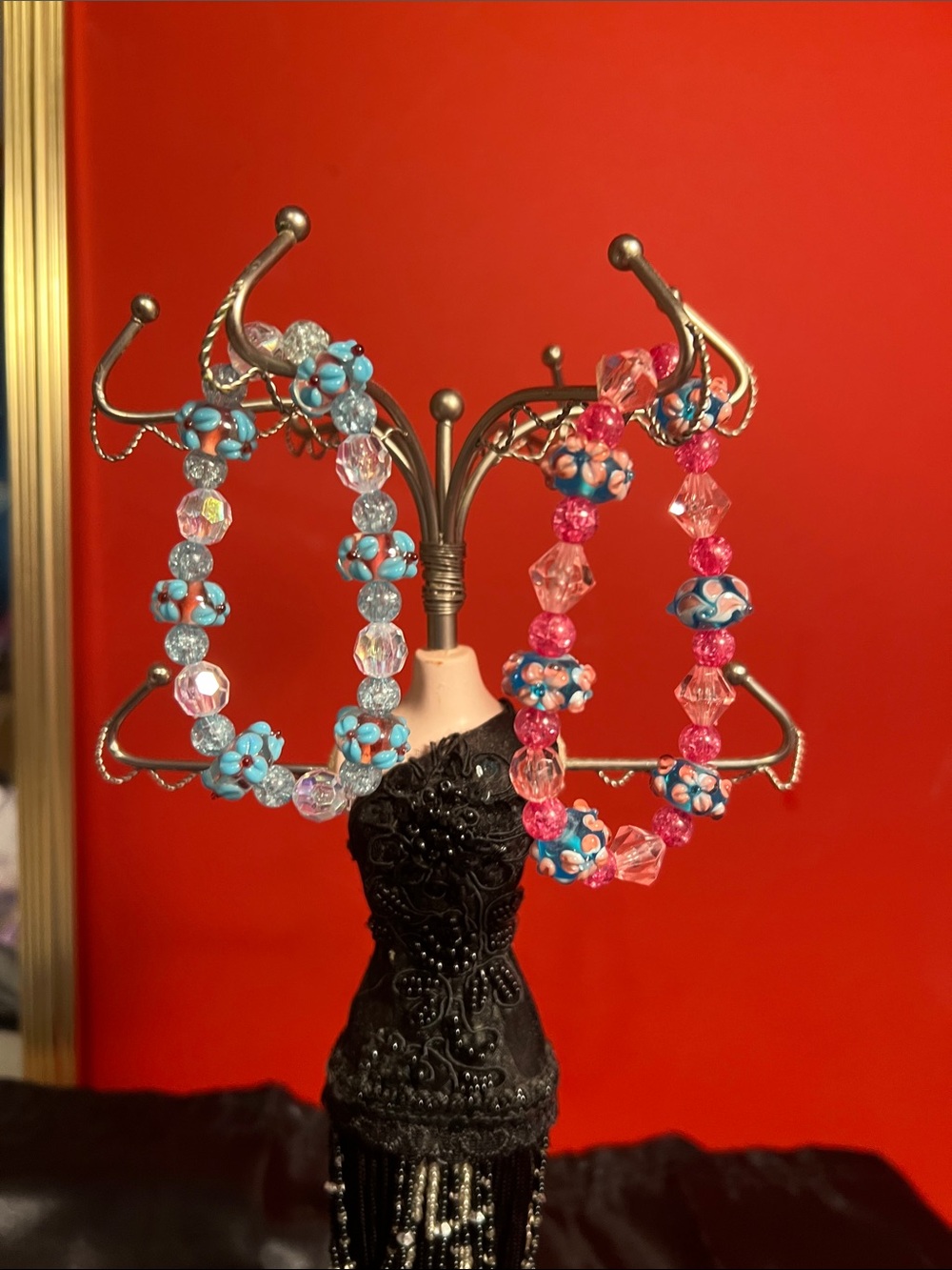 Floral Bead Stretch Bracelets - Turquoise & Pink